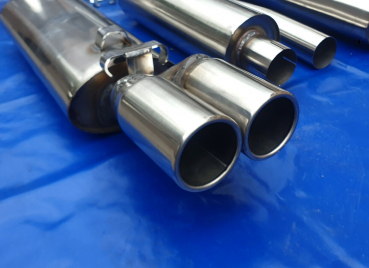 Edelstahl Auspuffanlage  2x76mm rund gebördelt Audi 80 Typ 89