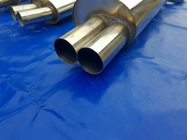 Edelstahl Auspuffanlage 2x76mm scharf BMW 3er E46