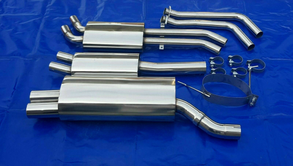 Edelstahl Auspuffanlage 2x76mm scharf BMW 3er E46